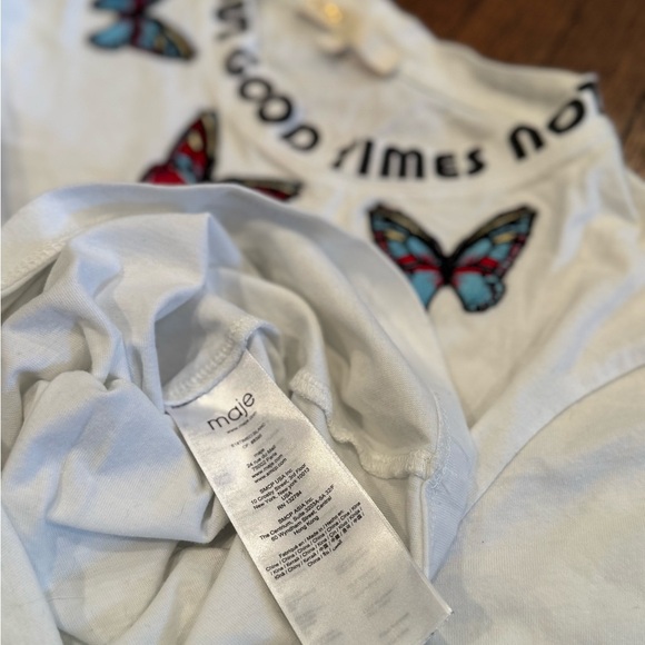 Maje Butterfly Summertime Tee Detail Cotton T-Shirt In White Size 1 Small - Picture 8 of 9